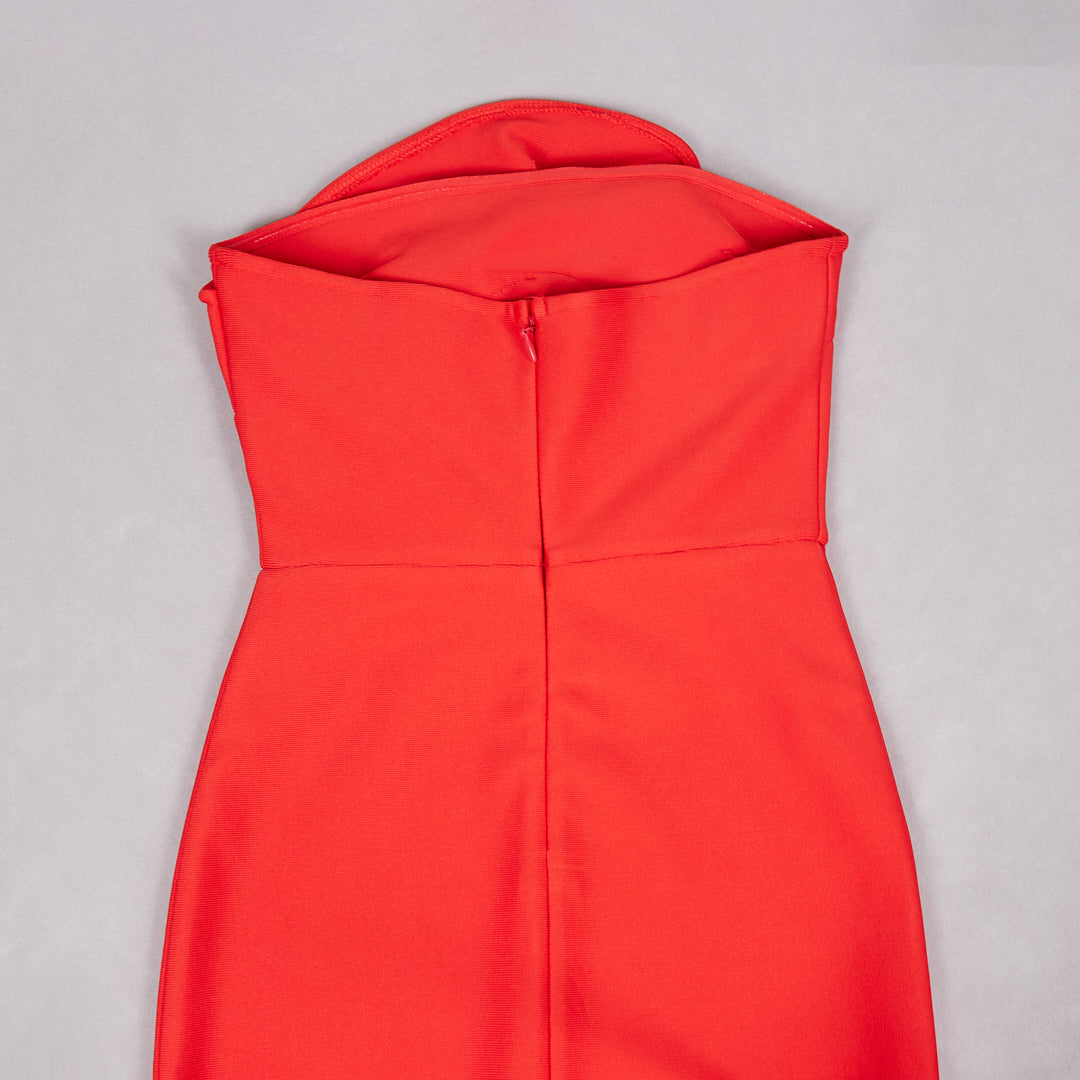 Strapless Flower Detail Midi Dress Red HV1587