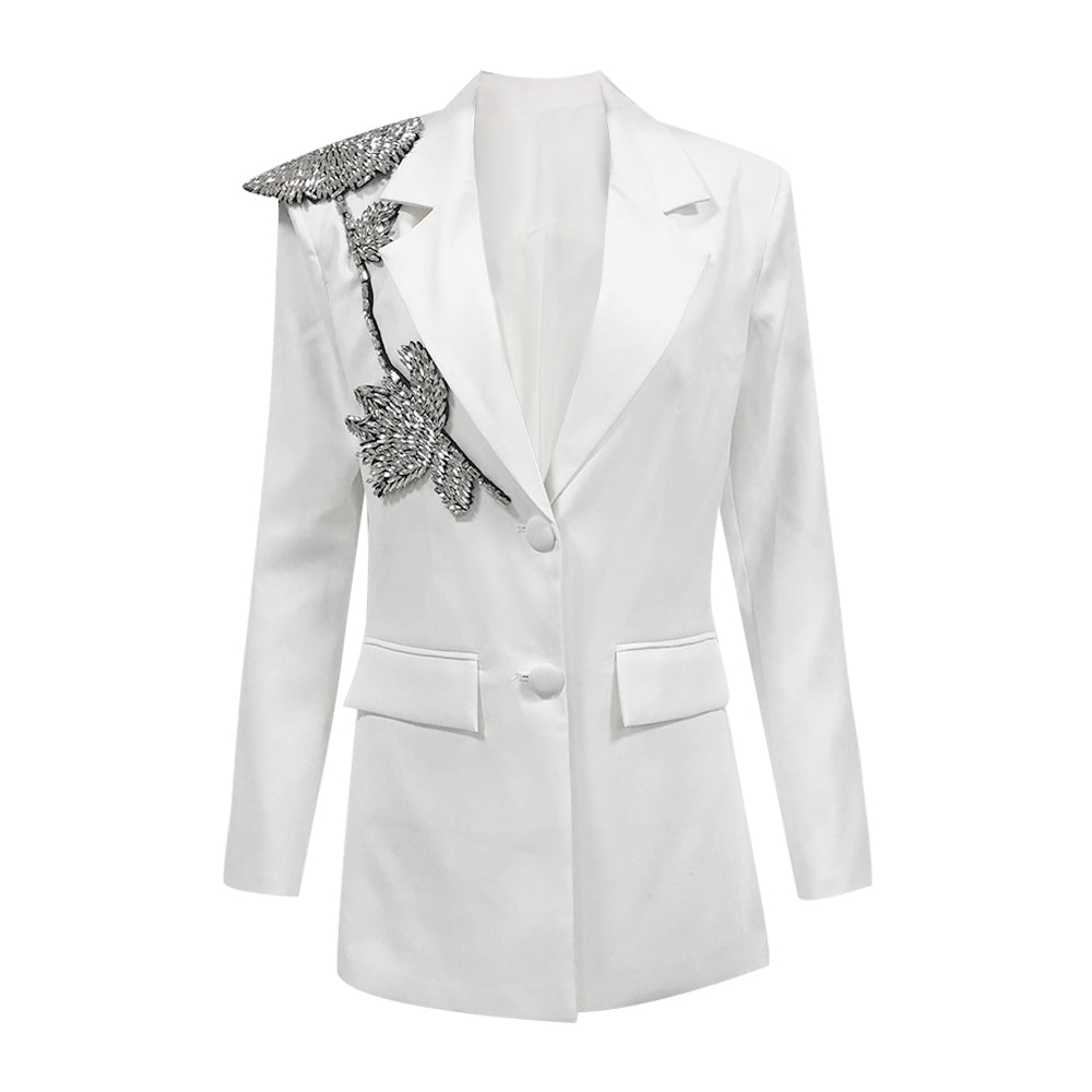 Long Sleeve Floral Detail Blazer White HV1354