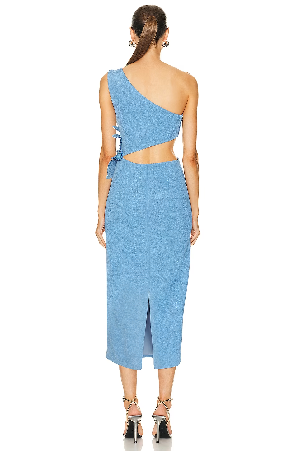 One Shoulder Pearl Flower Midi Dress Blue HV1188