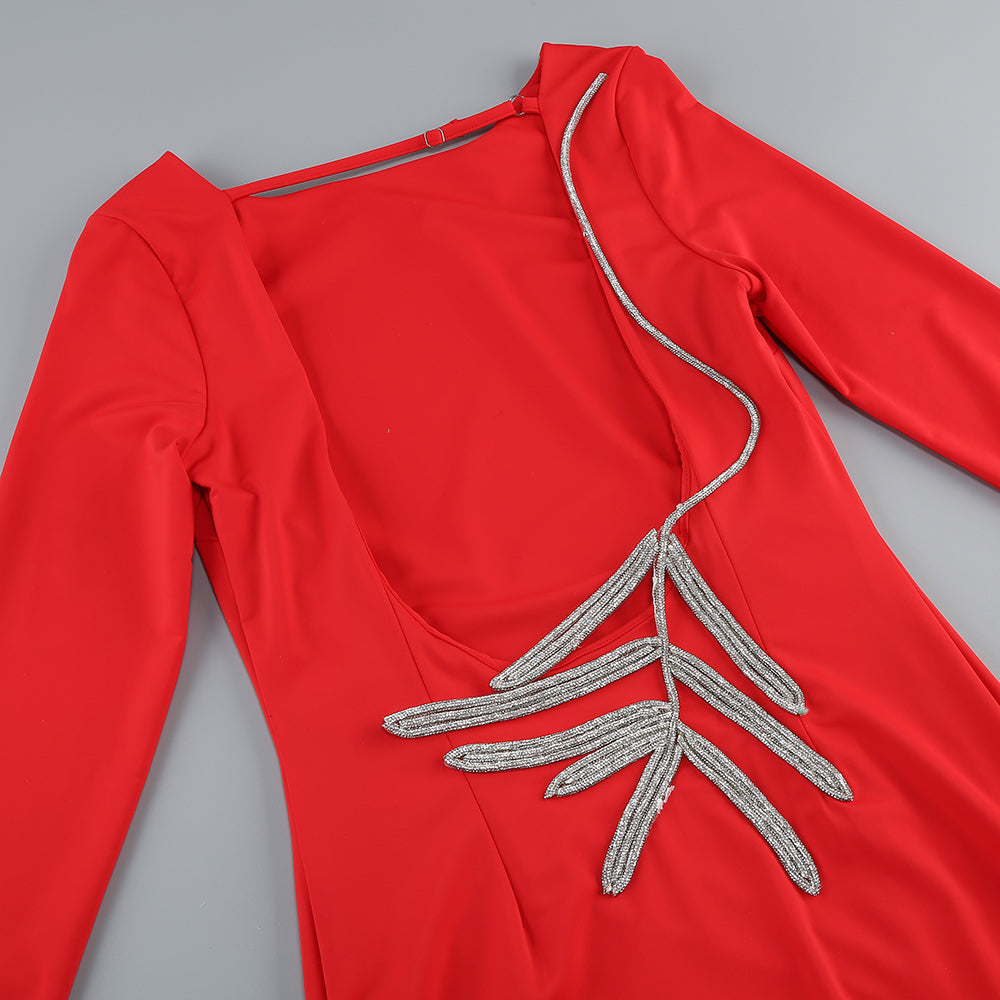 Long Sleeve Backless Maxi Dress Red