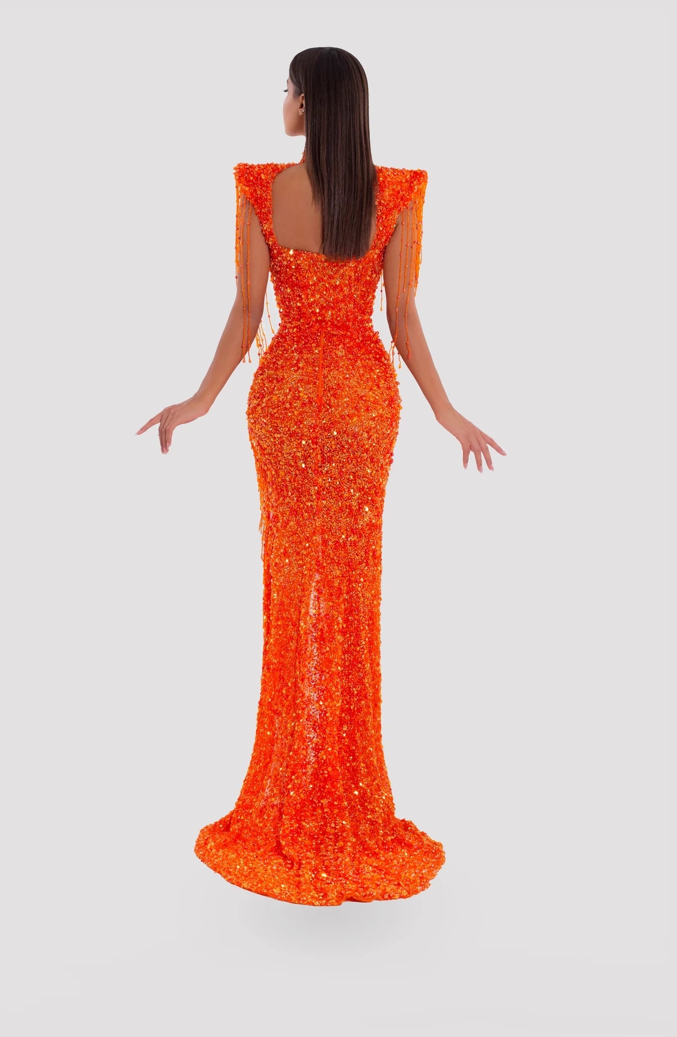 Tassel Detail Sequin Mermaid Maxi Dress Orange HV9848