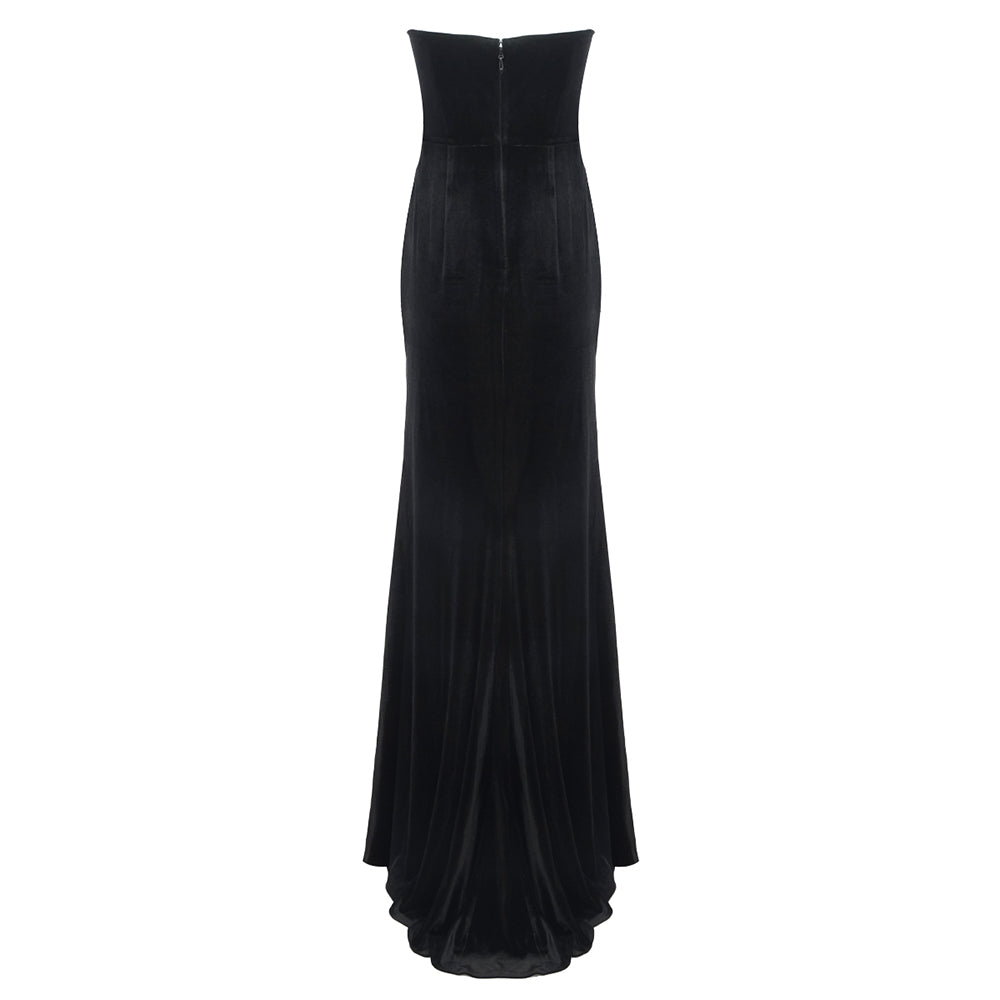 Strapless Crystal Maxi Velvet Dress HV9849