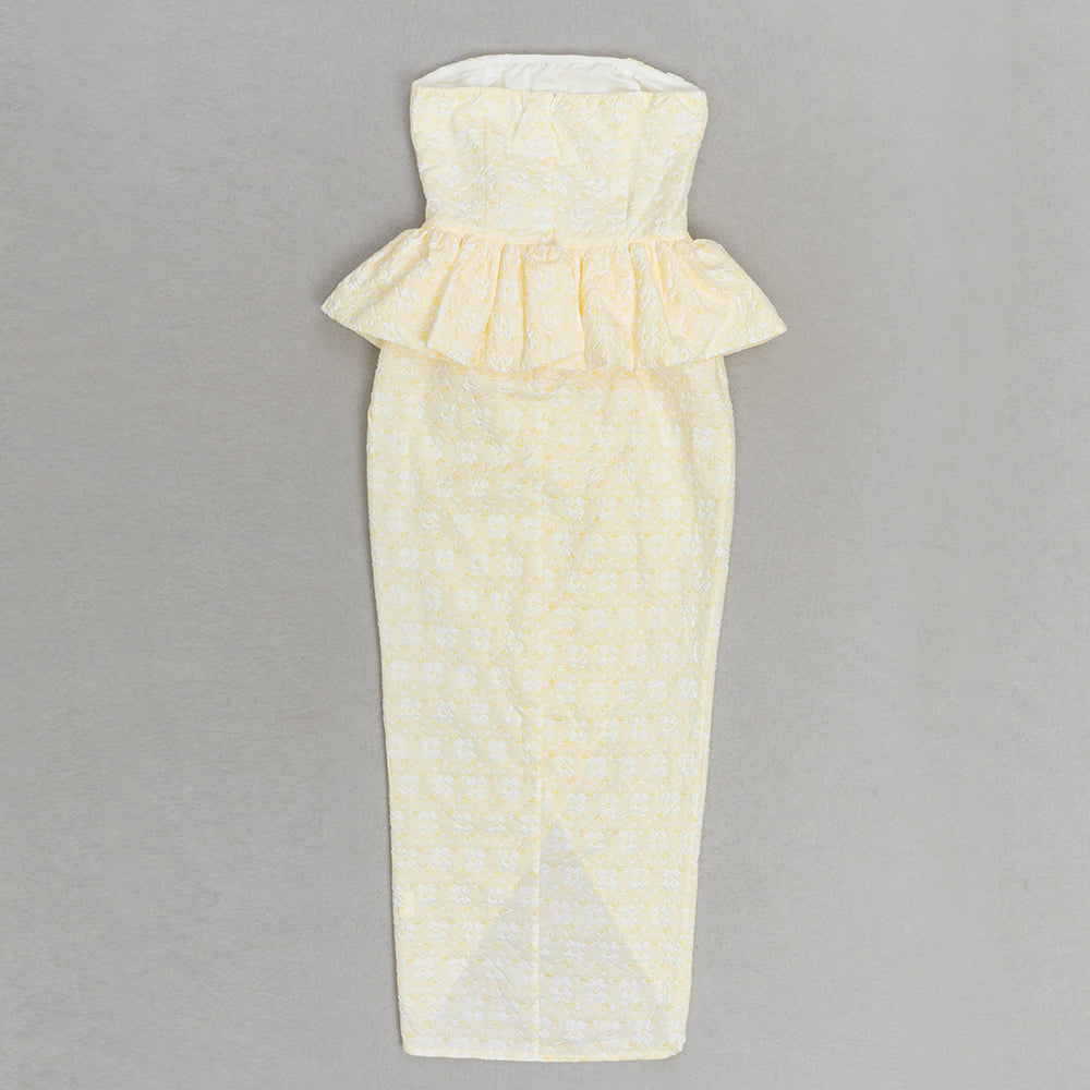Strapless Floral Peplum Maxi Dress HV9835