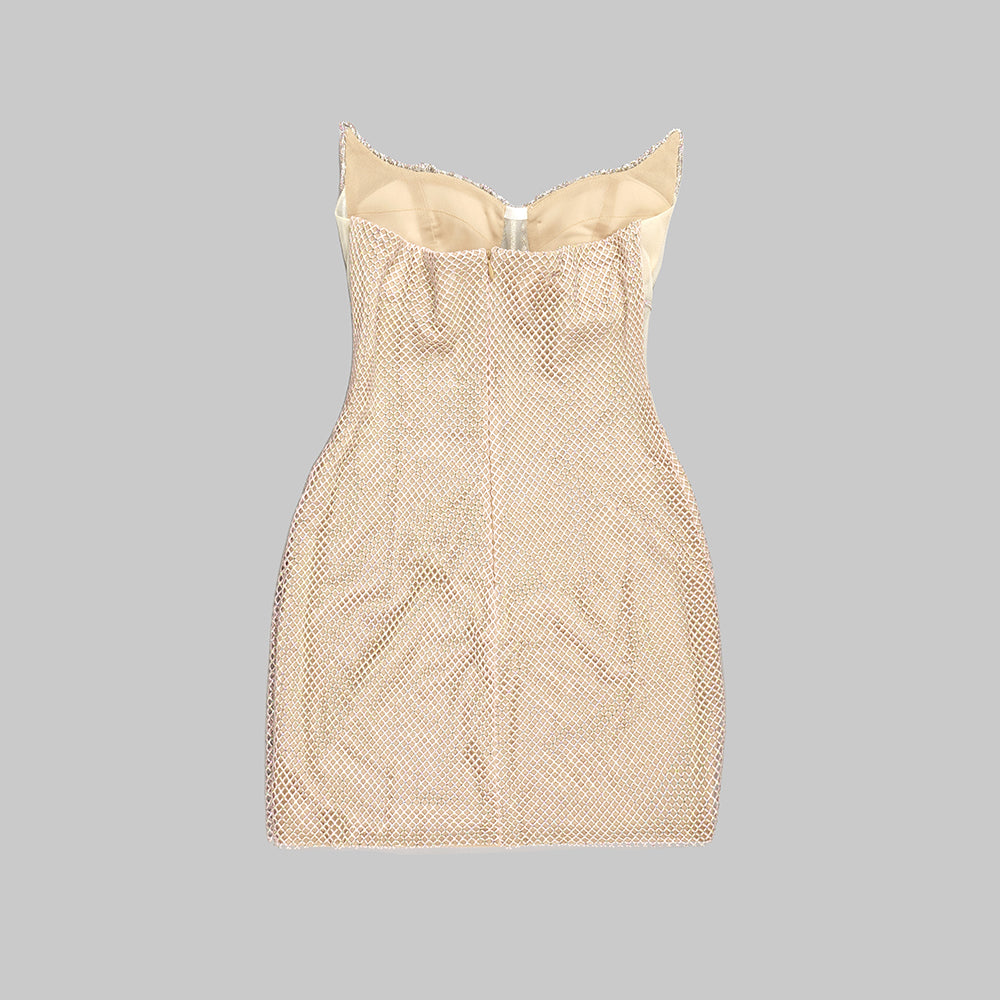 Strapless Crystal Bustier Draped Dress Nude HV9680