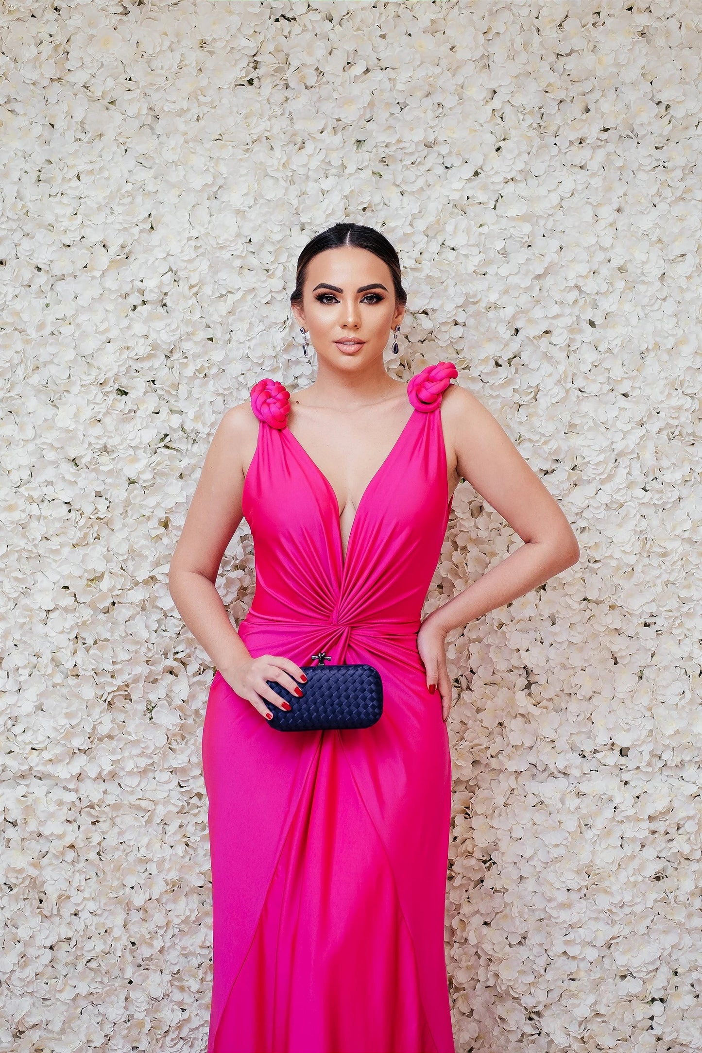 Plunge V Neck Draped Maxi Dress Hot HV1503