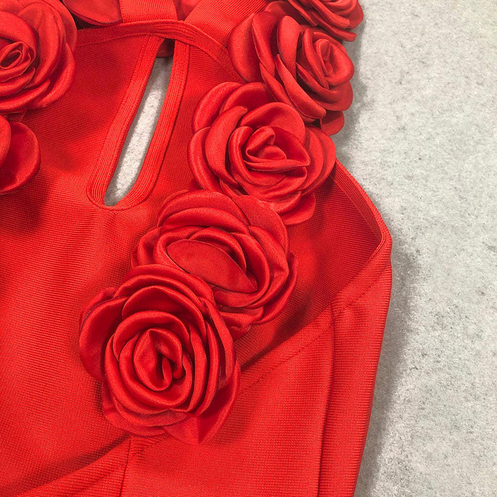 Halter Floral Backless Maxi Dress Red HV1733