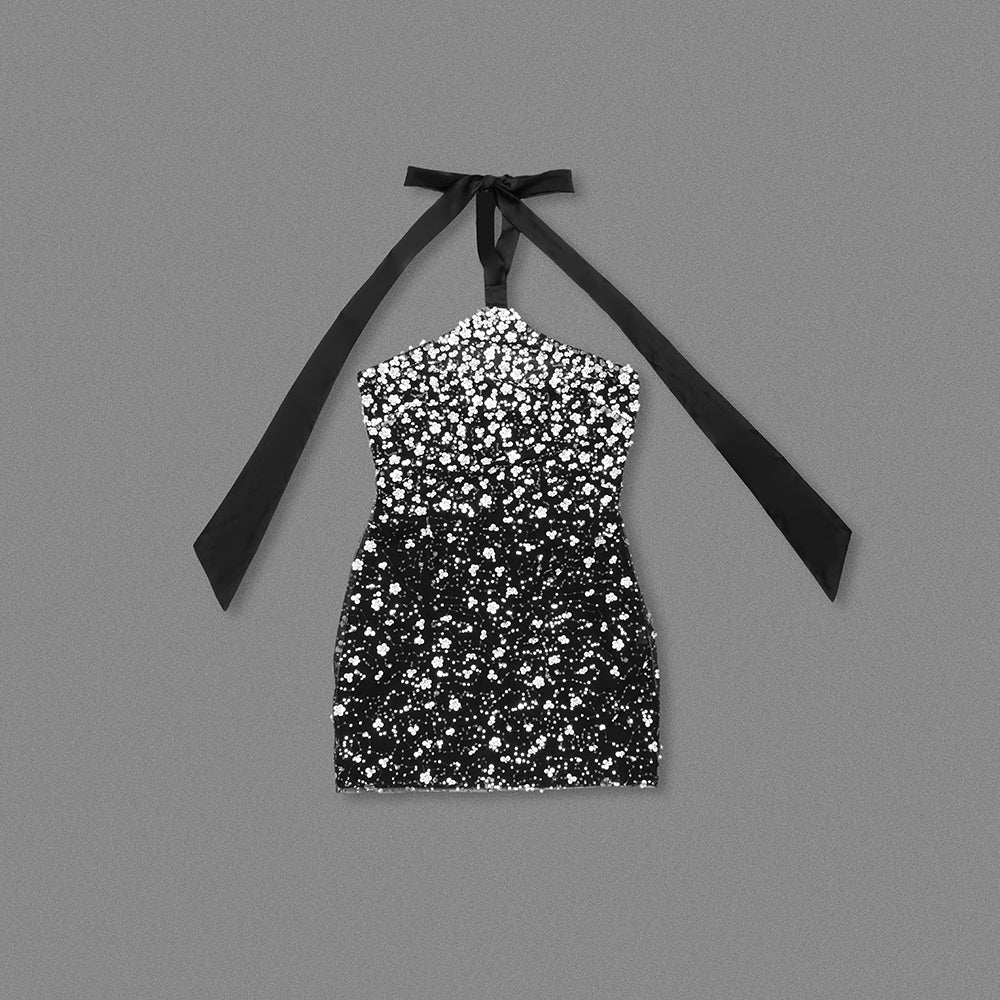 Halter Sequin Dress Black HV1869