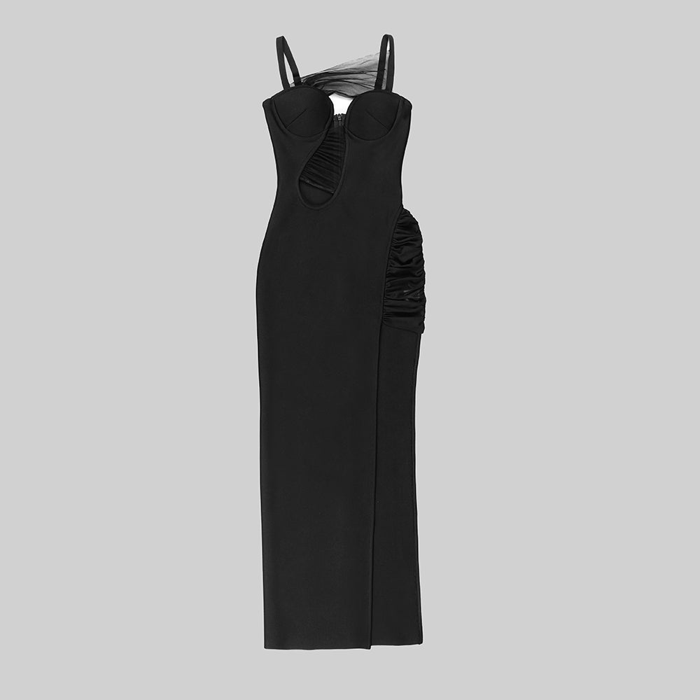 Draped Mesh Insert Maxi Dress Black HV9398