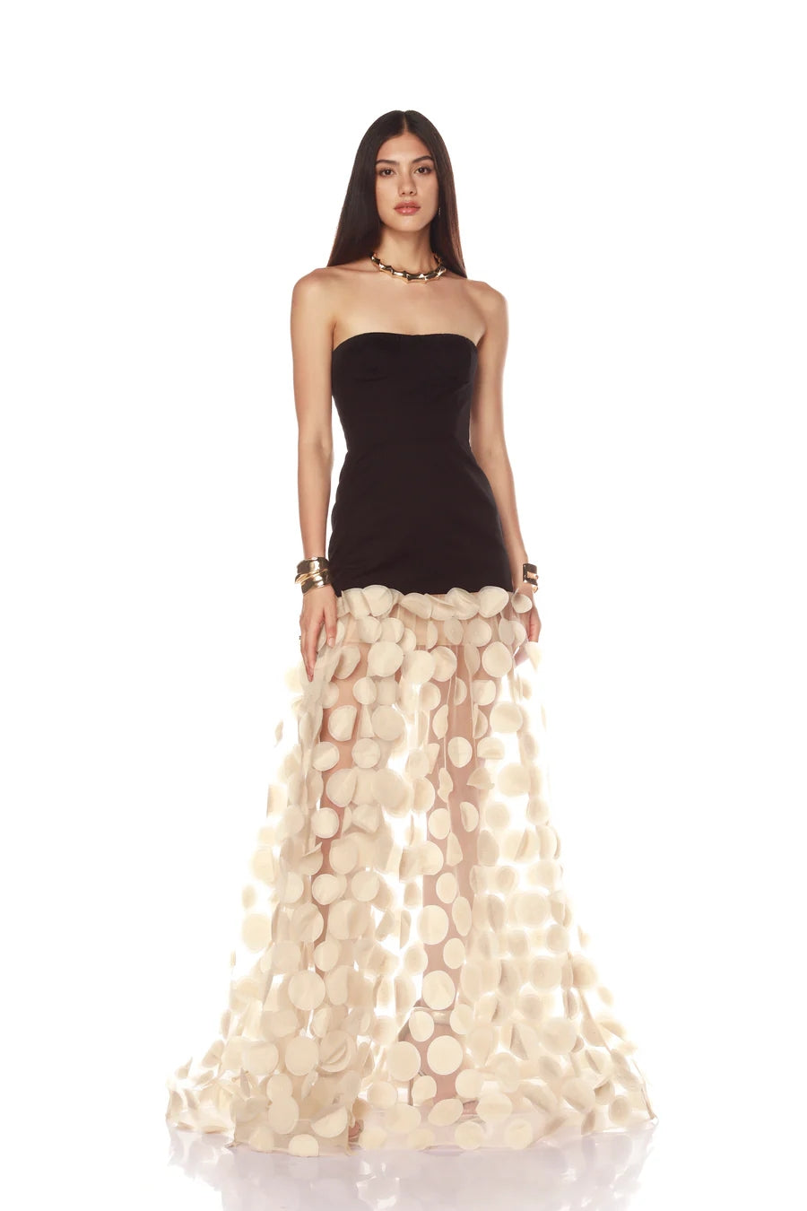Strapless A Line Maxi Dress Black Ivory HV2067