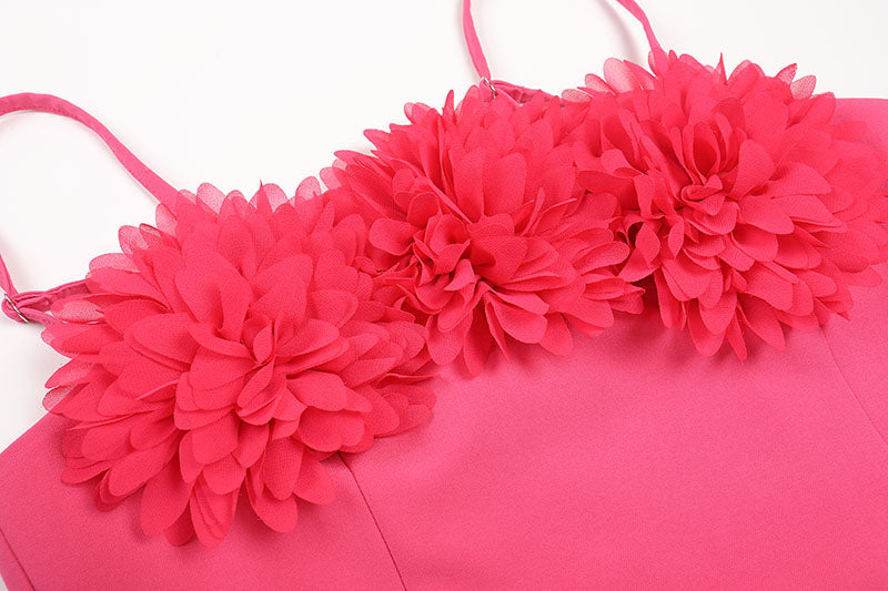 Flower Detail Two Piece Midi Dress Hot Pink