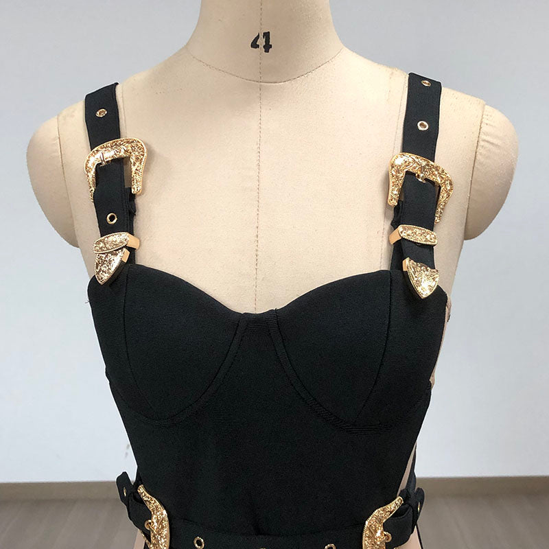Bustier Buckle Detail Dress Black HV1662