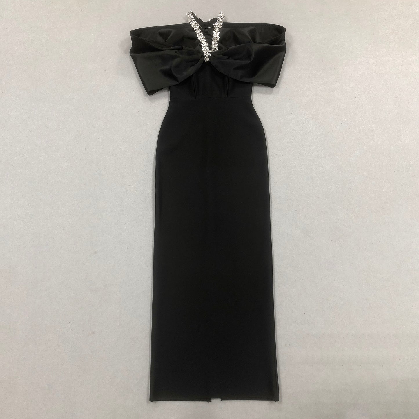 Halter Crystal Draped Bardot Maxi Dress
