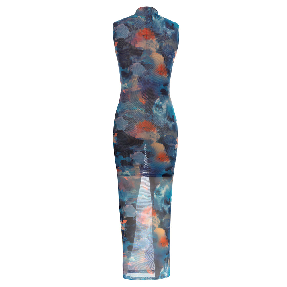 Printed Draped Maxi Dress Blue HV9824