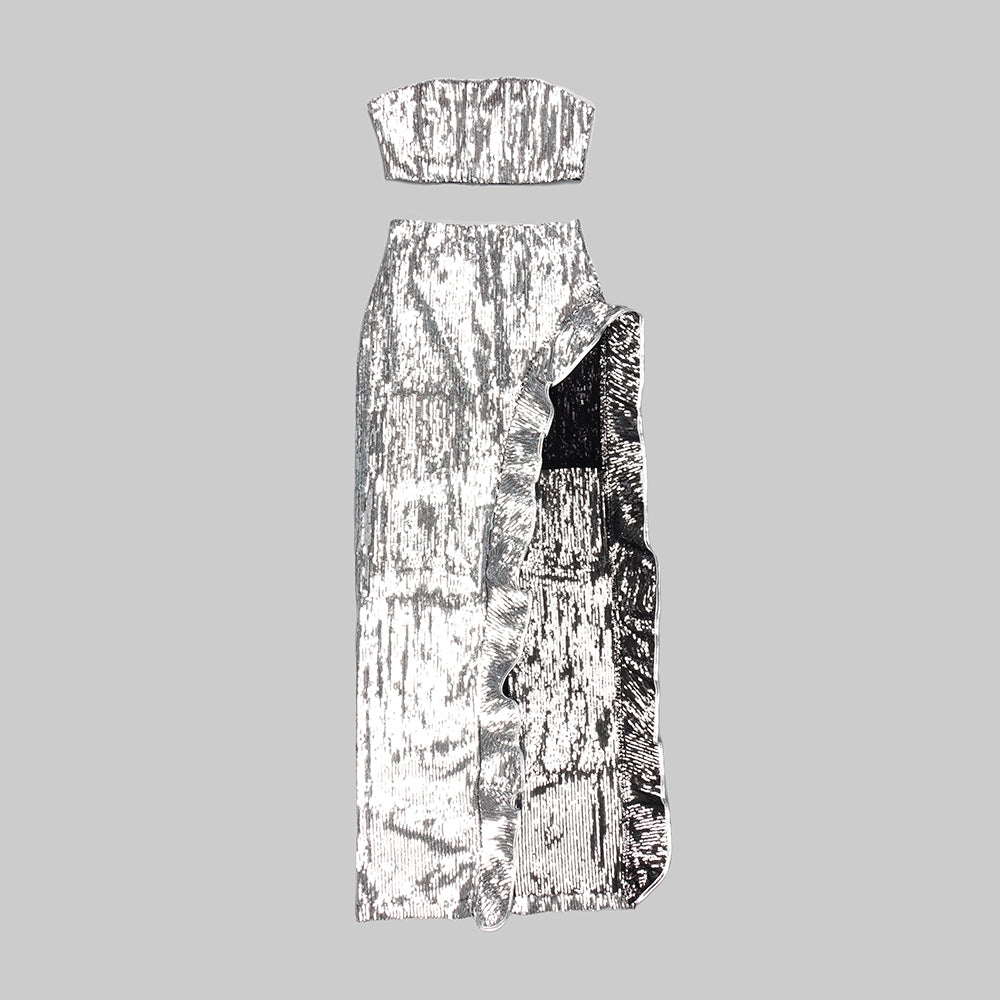 Sequin Draped Two Piece Maxi Dress Silver HV9476