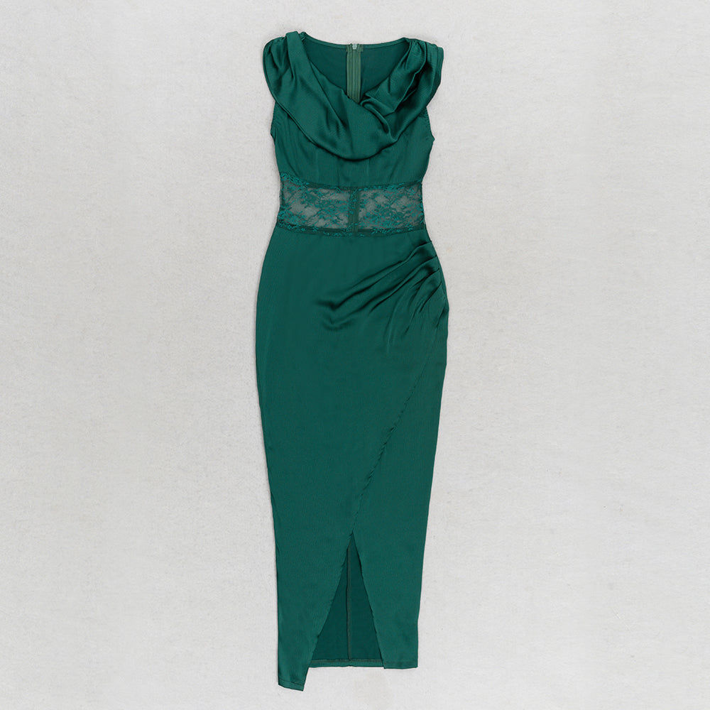 Lace Insert Draped Maxi Dress HV9553