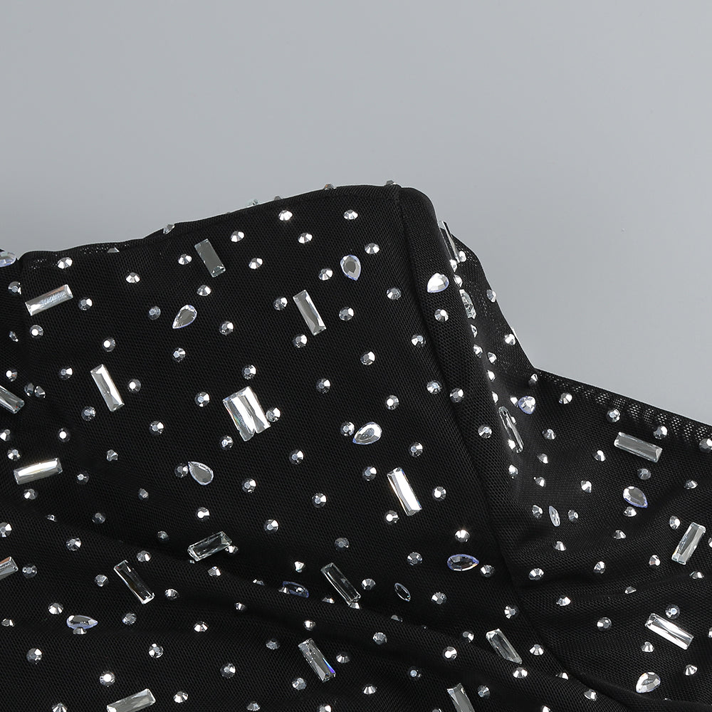 Long Sleeve Embellished Mermaid Dress Black HV1750