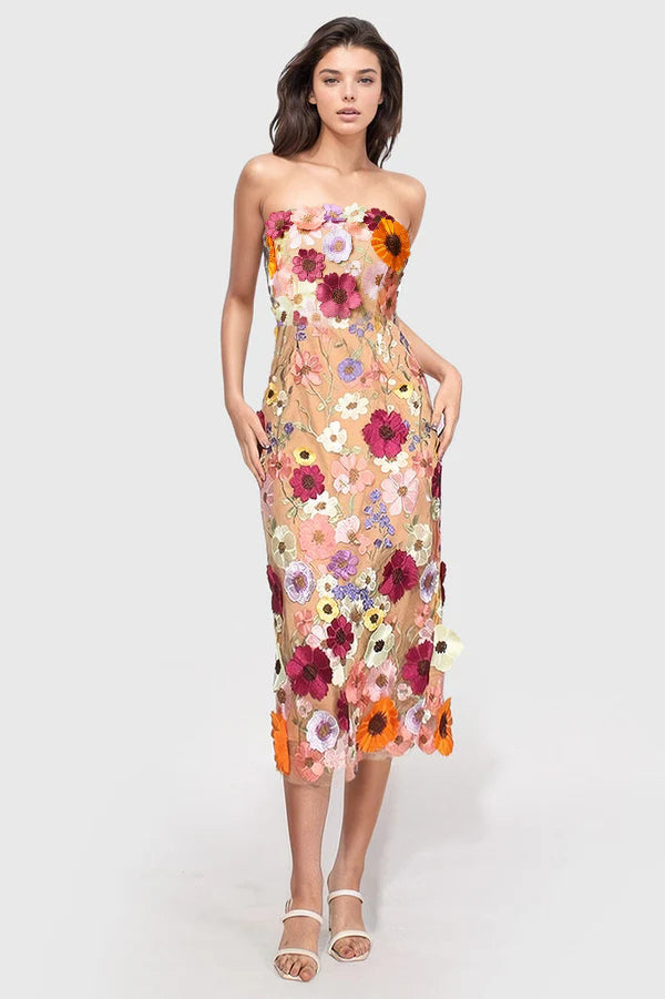 Strapless Floral Midi Dress HV1280