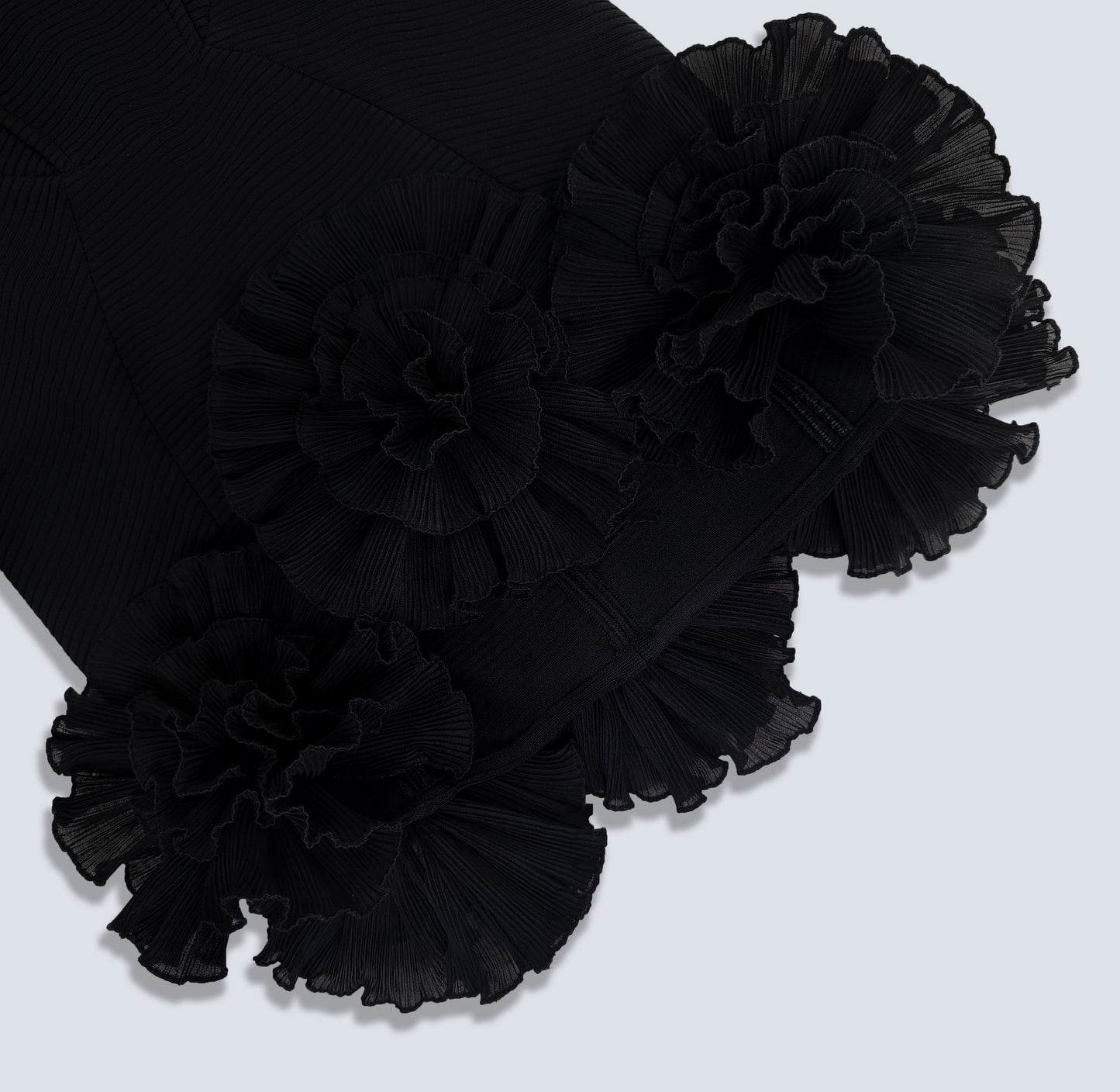 Strapless Floral Ruffle Dress Black
