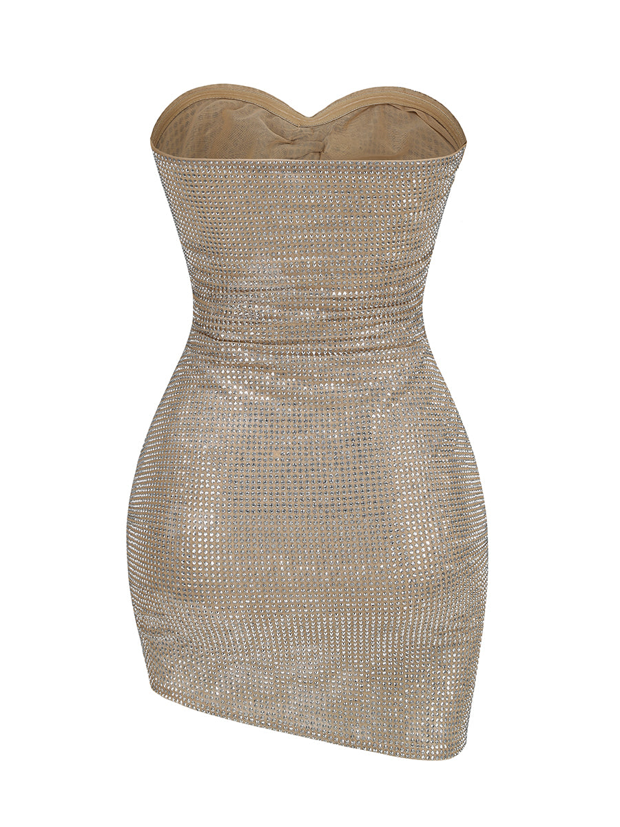 Strapless Floral Studded Dress Nude