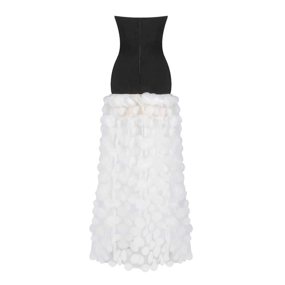 Strapless A Line Maxi Dress Black Ivory HV2067