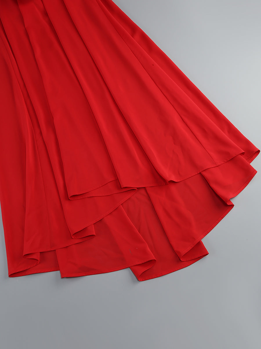 Floral Backless A Line Maxi Dress Red