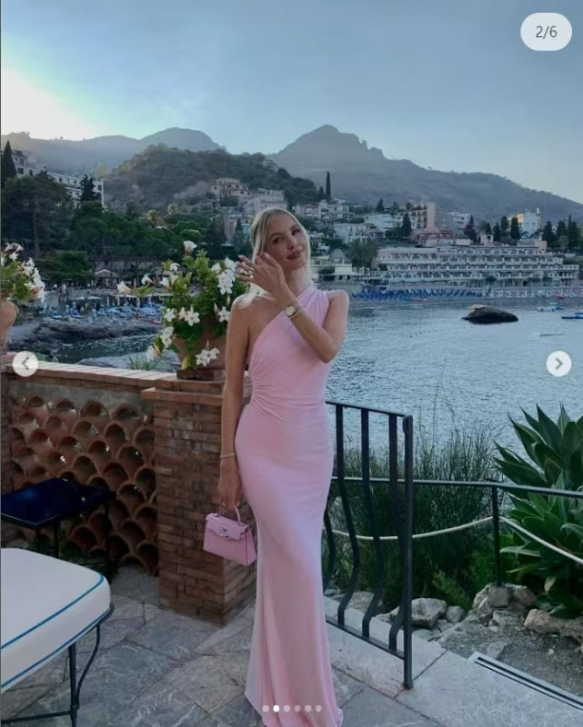 One Shoulder Backless Maxi Dress Pink