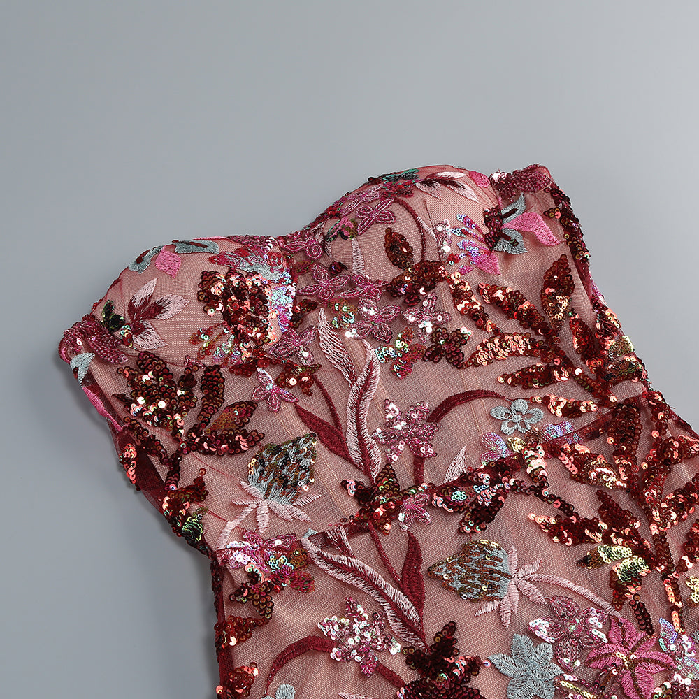 Strapless Floral Bustier Maxi Dress HV1890