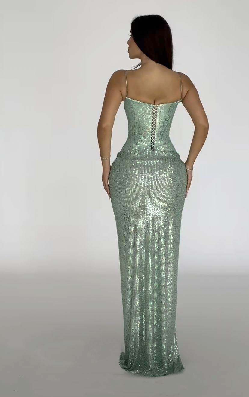 Sequin Corset Maxi Dress Green HV2071