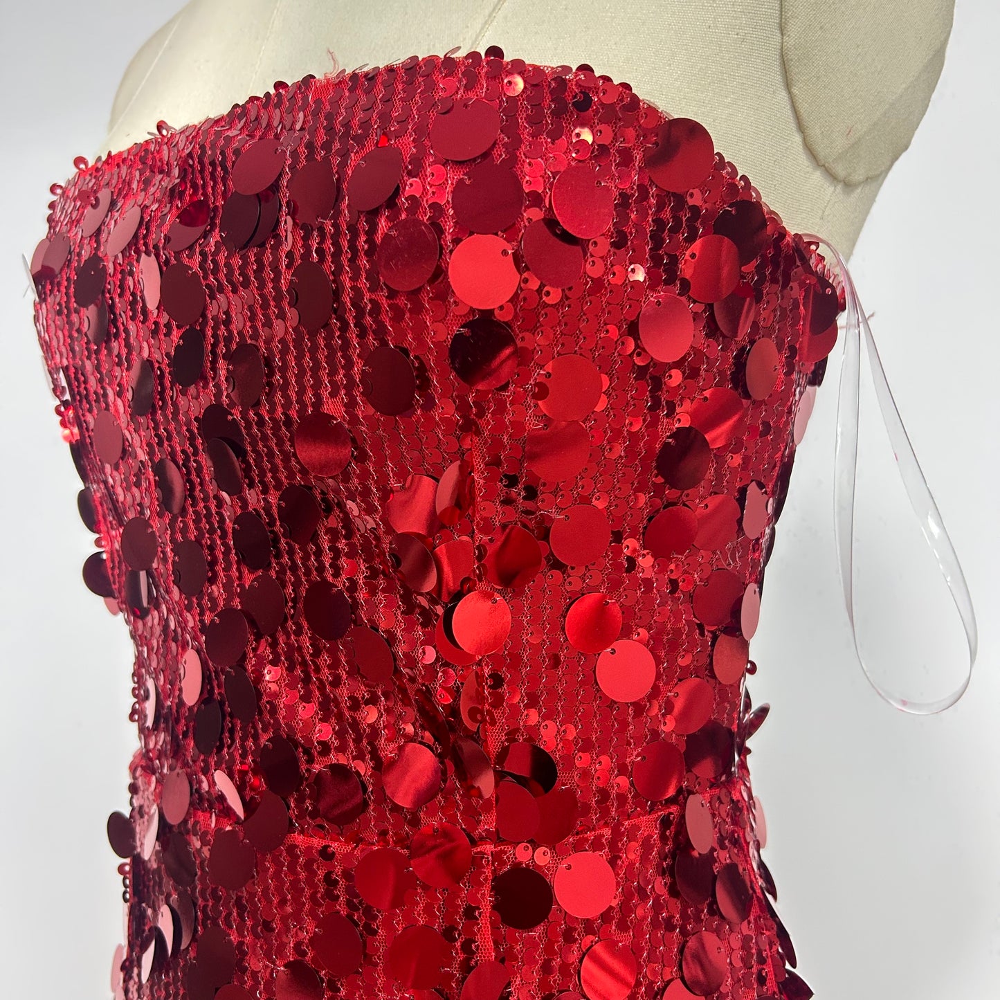 Strapless Big Sequins Maxi Dress Red BB505