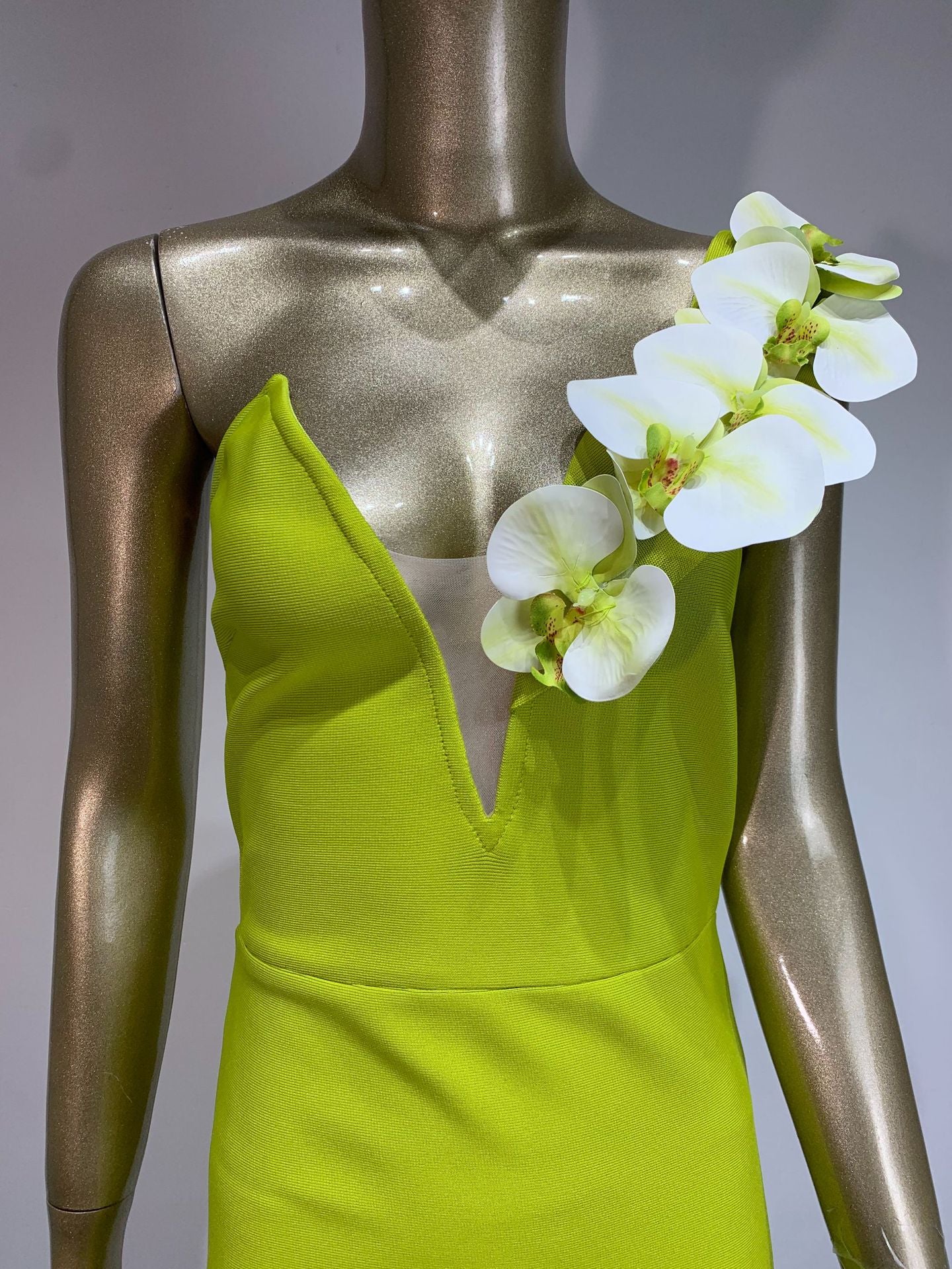 Floral One Shoulder Maxi Dress Lime
