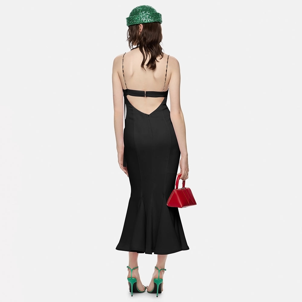 Chain Strap Bustier Mermaid Midi Dress HV9324