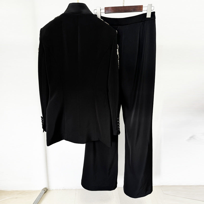 Crystal Floral Long Sleeve Suit Black HV1484