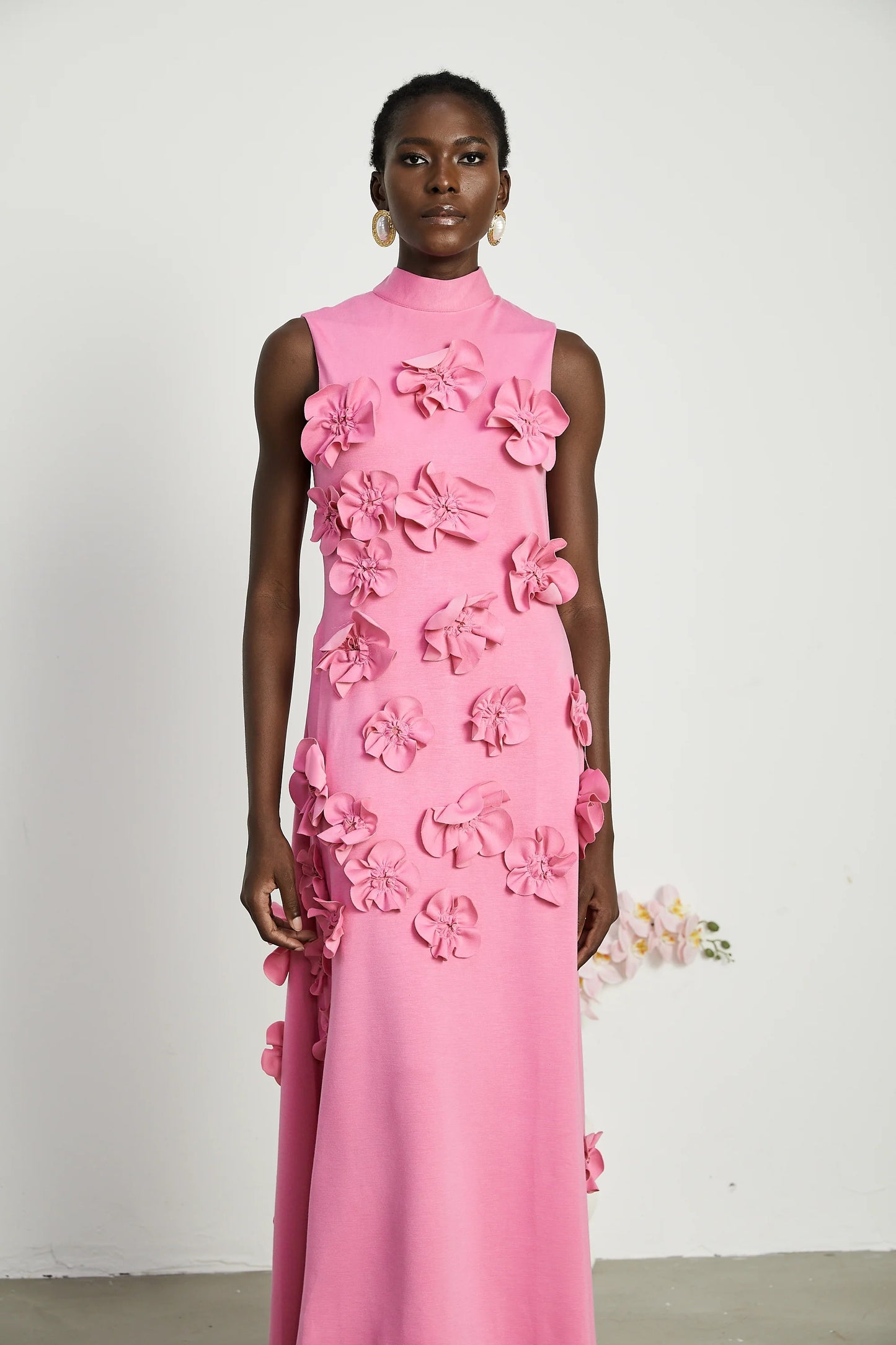 Floral A Line Maxi Dress Hot Pink HV2035