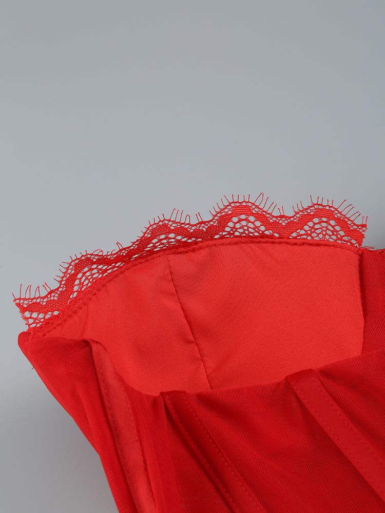 Strapless Lace Corset Ruffle Maxi Dress HV1025