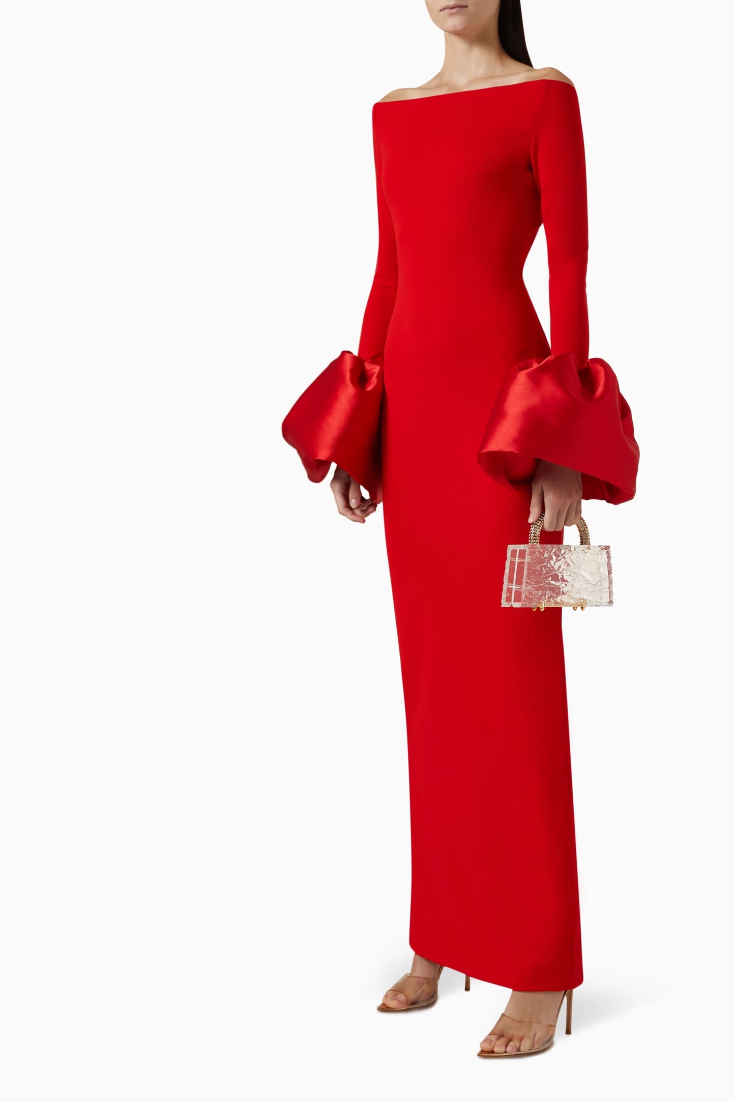 Long Sleeve Bardot Maxi Dress Red HV1855