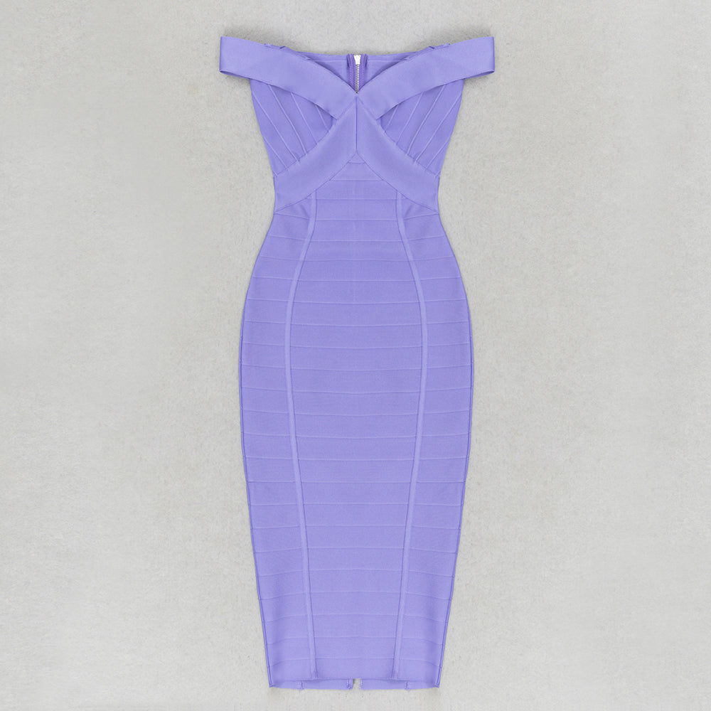 Off Shoulder Midi Dress Purple HV9643