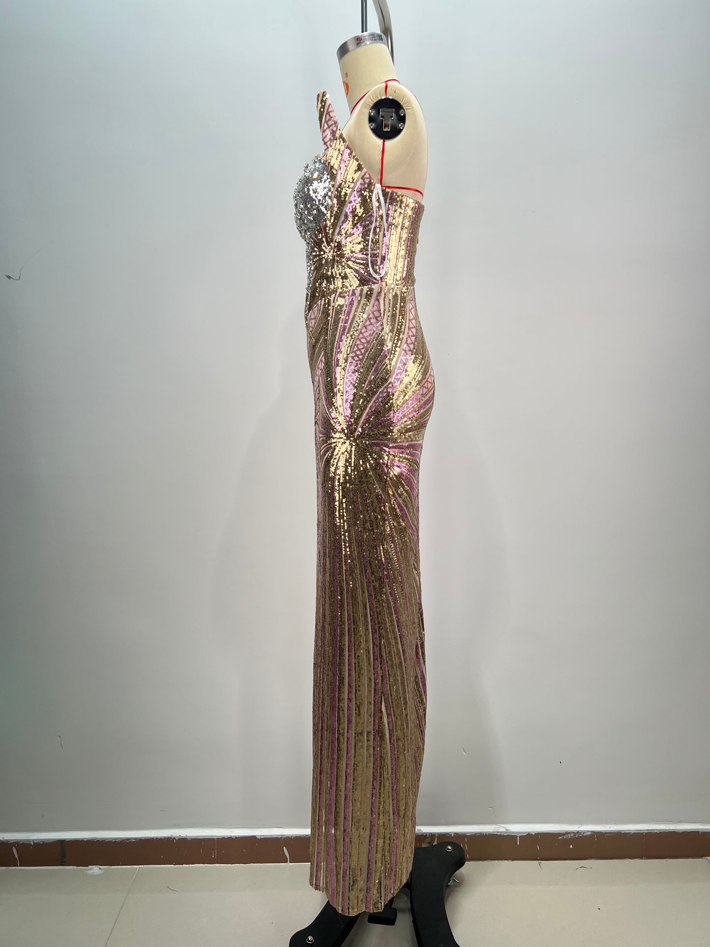 Strapless Sequin Maxi Dress Silver Gold HV1783