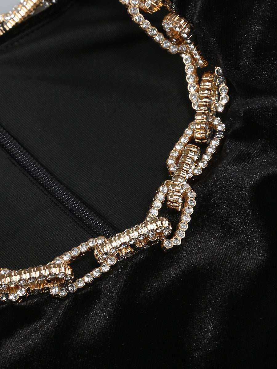 Crystal Chain Maxi Velvet Dress Black