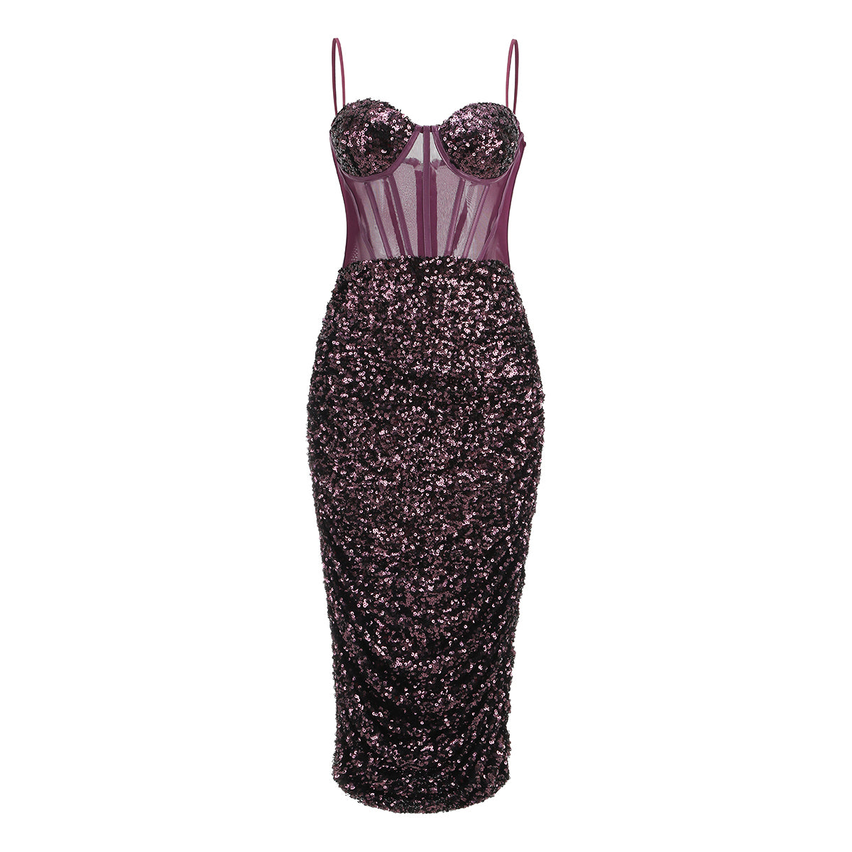 Sequin Bustier Draped Midi Dress HV9306