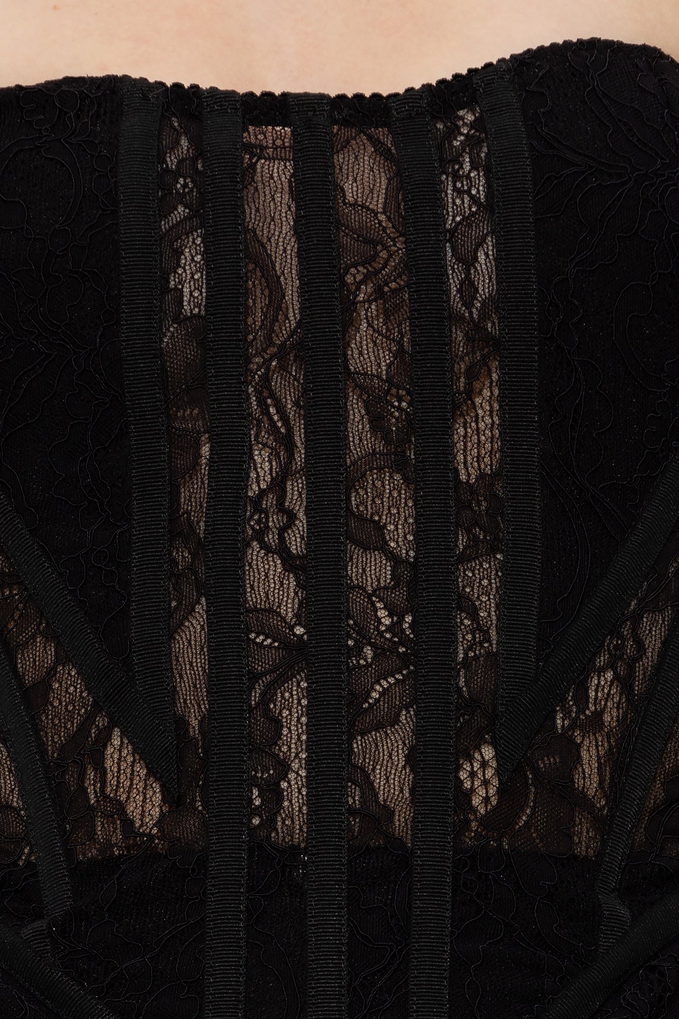 Strapless Lace Corset Two Piece Maxi Dress Black HV1056