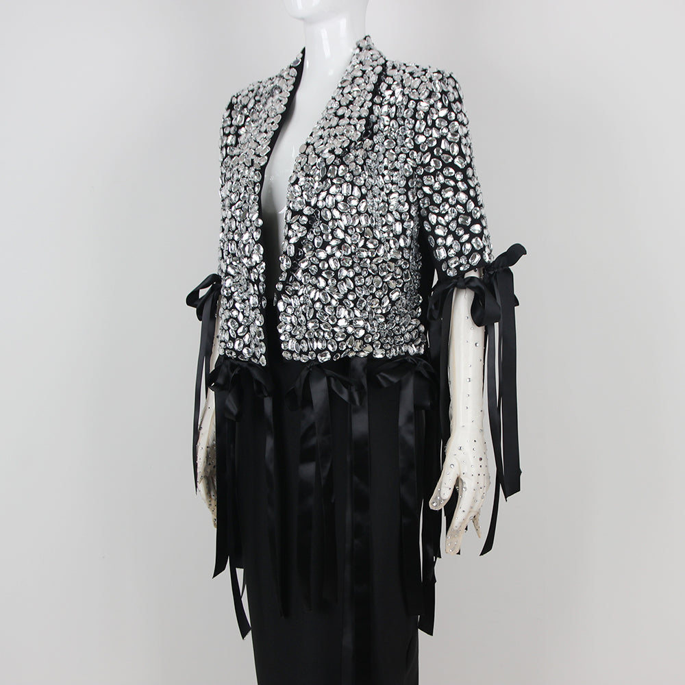 Long Sleeve Crystal Ribbon Jacket Black