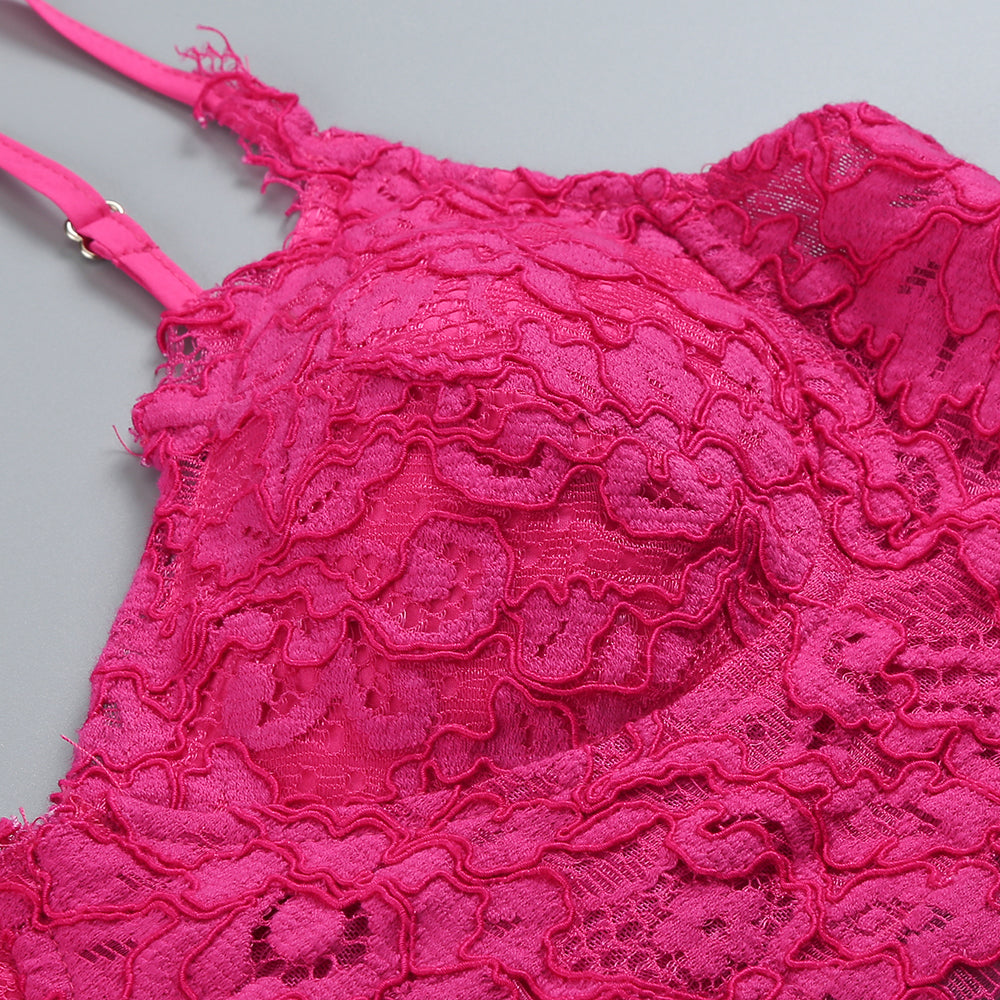Lace Three Piece Co Ord Set Hot Pink