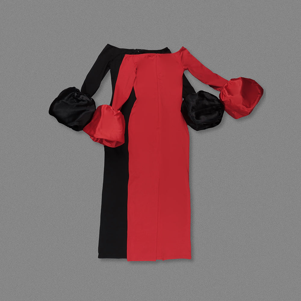 Long Sleeve Bardot Maxi Dress Red HV1855