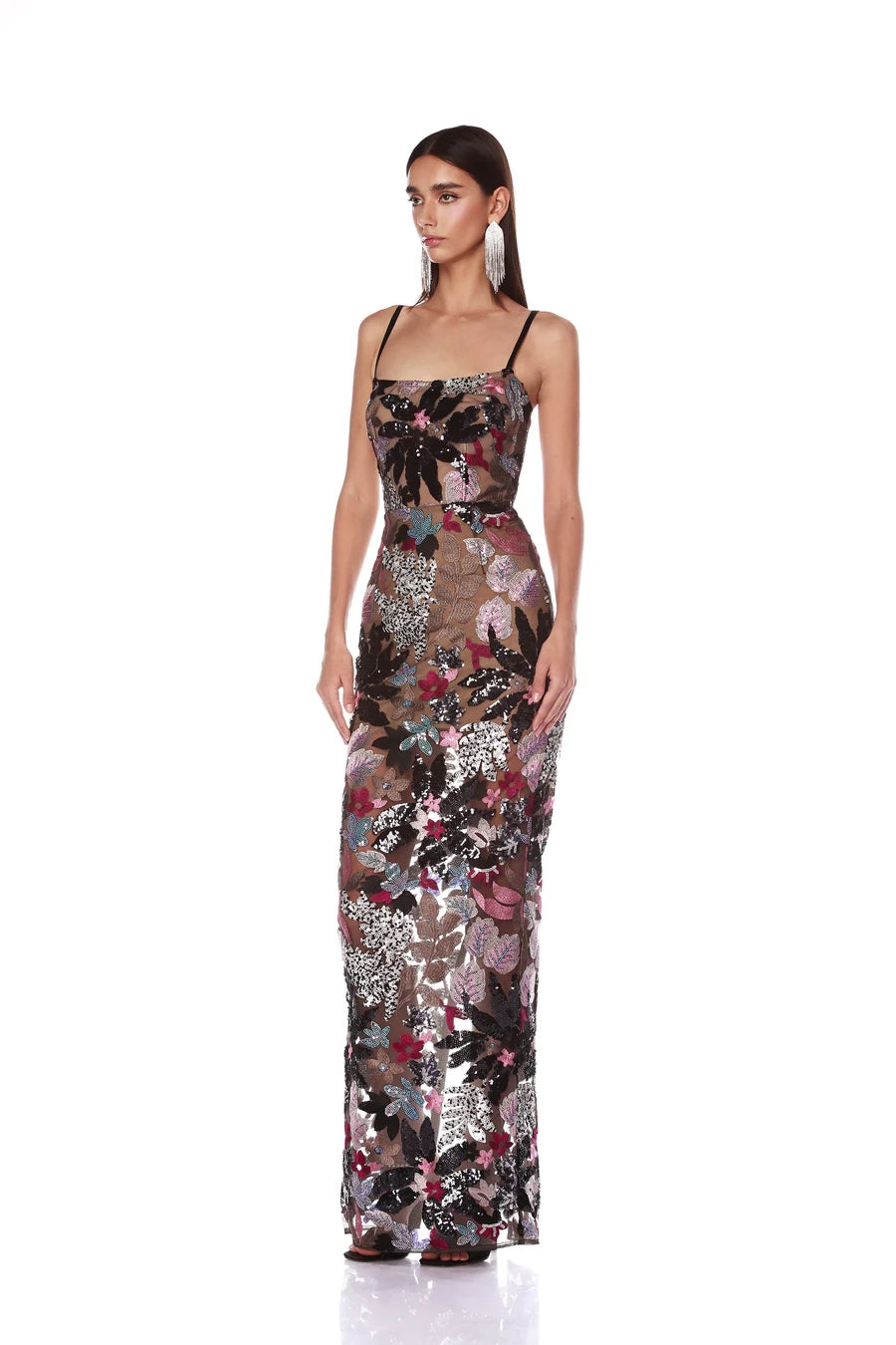 Floral Sequin Embroidered Maxi Dress HV1699