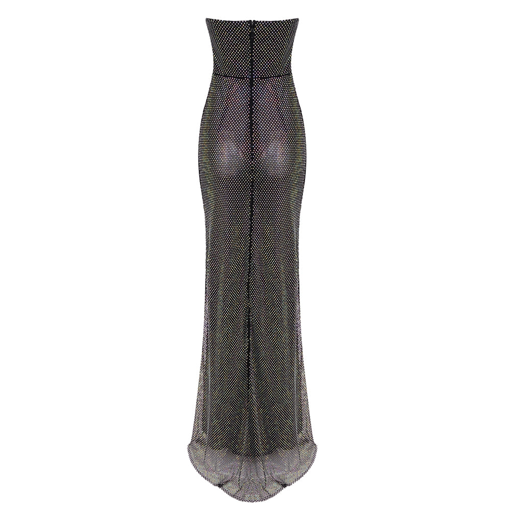 Strapless Crystal Draped Maxi Dress HV1405