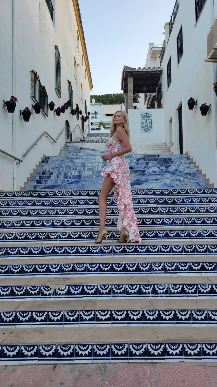 One Sleeve Floral Ruffle Maxi Dress Rose Pink HV1367