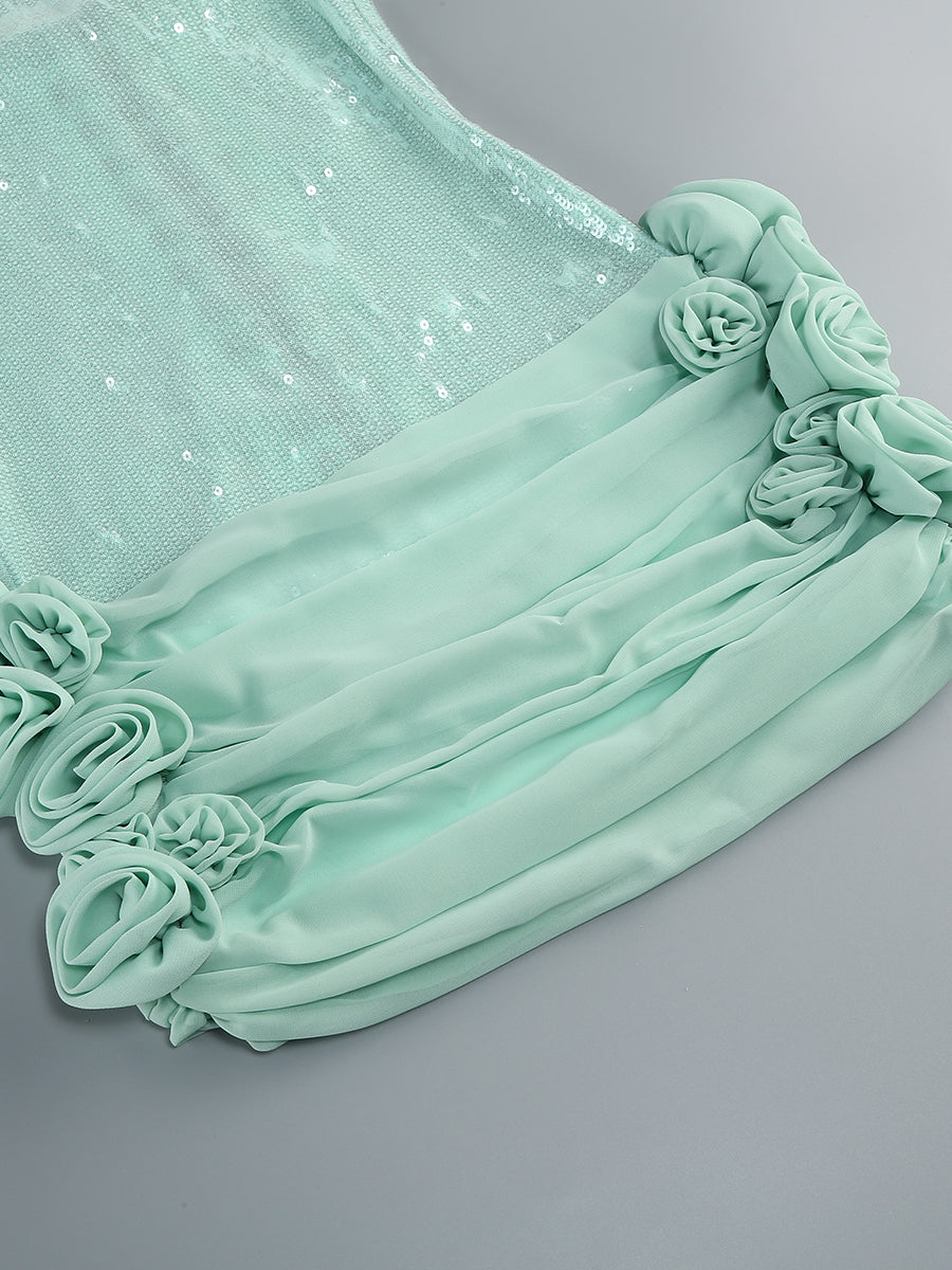 Sequin Floral Draped Corset Dress Green HV2207