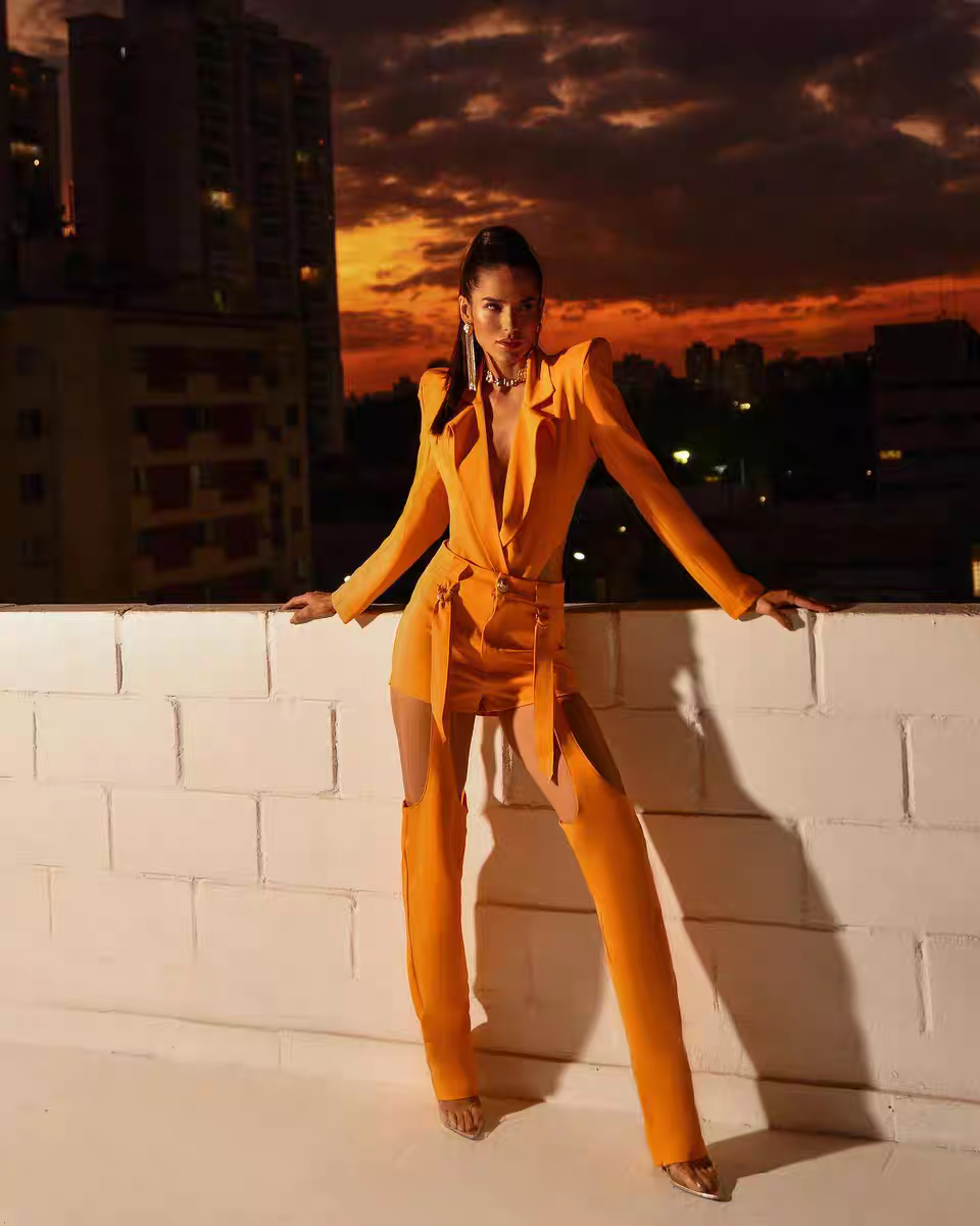 Long Sleeve Cut Out Jumpsuit Orange HV8874