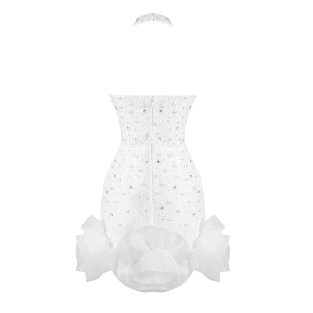 Halter Pearl Crystal Dress White HV1906