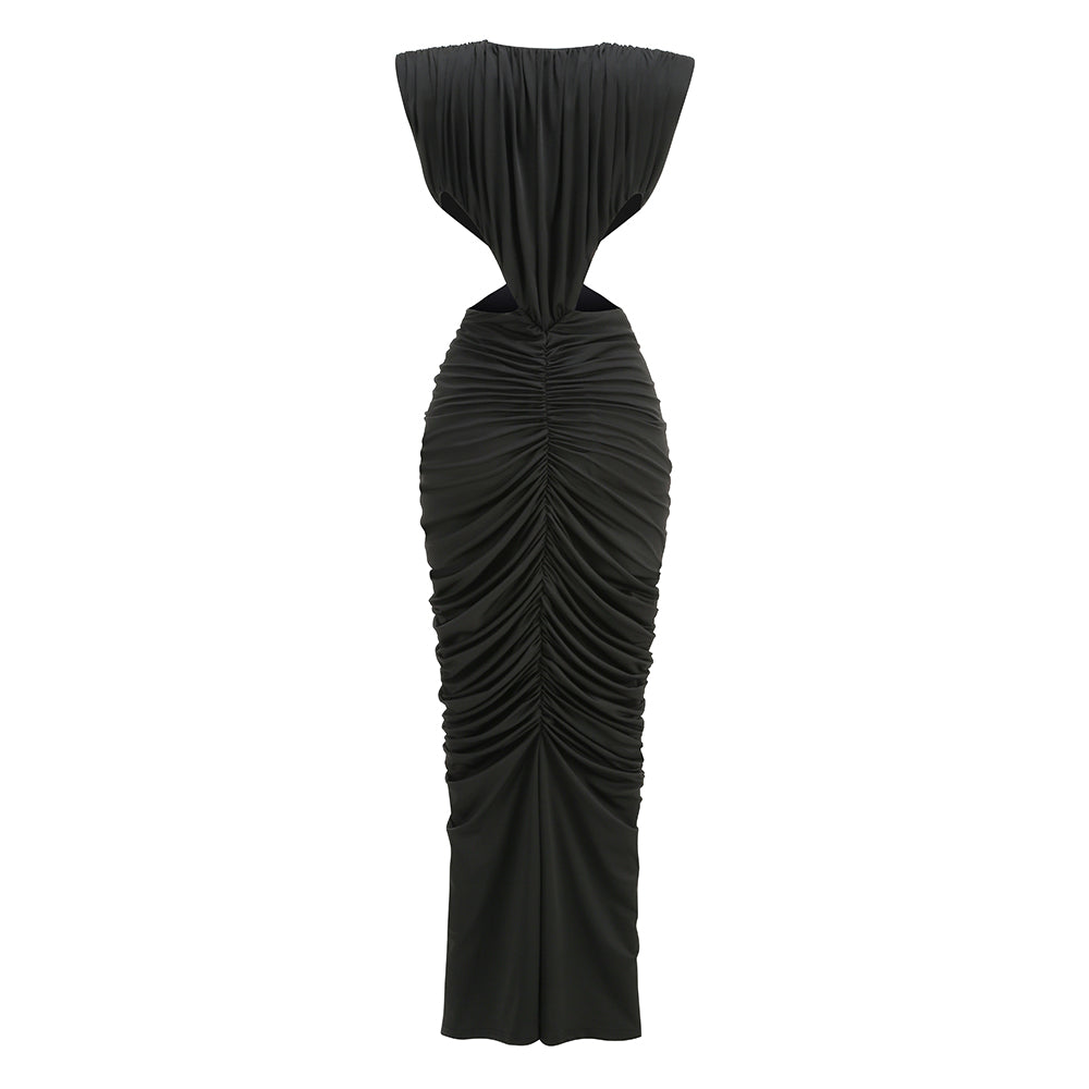 Draped Cut Out Sides Maxi Dress Black HV3141